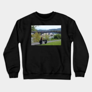 Girl Sitting On A Bench In Cochem, Germany Crewneck Sweatshirt